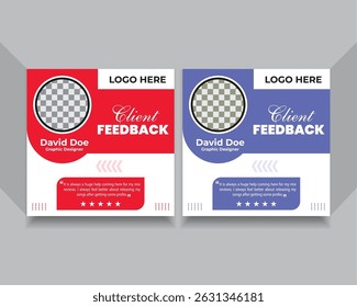 Client feedback vector design template, client testimonial social media web banner template, customer feedback testimonial vector template, client feedback template design.
