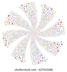 Client fireworks swirl rotation. Vector illustration style is flat bright multicolored iconic symbols on a white background. Object twirl organized from random symbols.