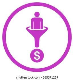 Client Funnel vector icon. Style is flat circled symbol, violet color, rounded angles, white background.