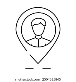 Vector de icono de línea KYC de etiqueta geo del cliente. Muestra KYC de etiqueta geo del cliente. Ilustración negra de símbolo de contorno aislado