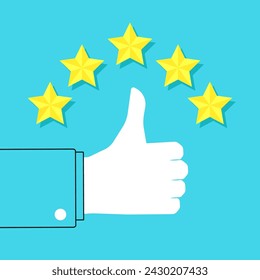 The client gives five gold stars and praises. The customer gives a five star rating. Customer review
