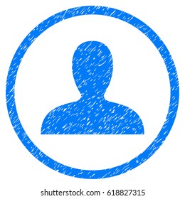 Client grainy textured icon inside circle for overlay watermark stamps. Flat symbol with unclean texture. Circled vector blue rubber seal stamp with grunge design.