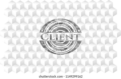 Client grey emblem. Retro with geometric cube white background