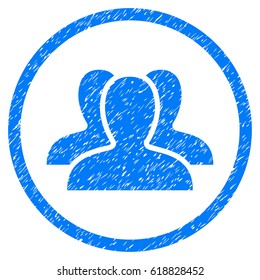 Client Group grainy textured icon inside circle for overlay watermark stamps. Flat symbol with dirty texture. Circled vector blue rubber seal stamp with grunge design.
