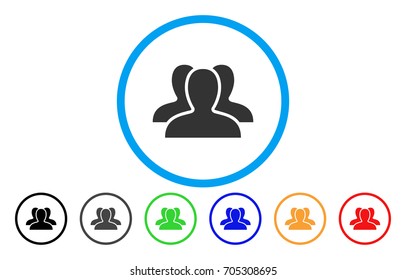 Client Group vector rounded icon. Image style is a flat gray icon symbol inside a blue circle. Bonus color variants are gray, black, blue, green, red, orange.