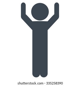 Client Hands Up vector icon. Style is flat symbol, smooth blue color, rounded angles, white background.