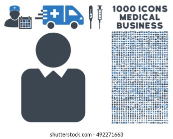 Client icon with 1000 medical business smooth blue vector pictographs. Collection style is flat bicolor symbols, white background.