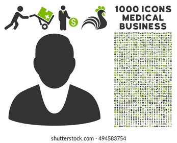 Client icon with 1000 medical business eco green and gray vector pictograms. Collection style is flat bicolor symbols, white background.