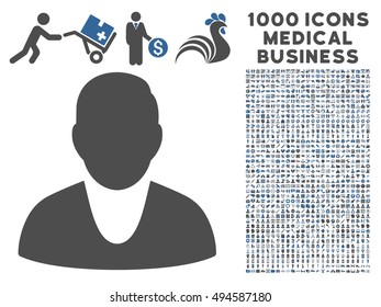 Client icon with 1000 medical business cobalt and gray vector pictographs. Collection style is flat bicolor symbols, white background.