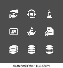 client icon. 9 client set with support, customer, business card of a man with contact info and contract vector icons for web and mobile app