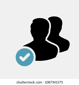 Client icon with check sign. Client icon and approved, confirm, done, tick, completed symbol. Vector illustration
