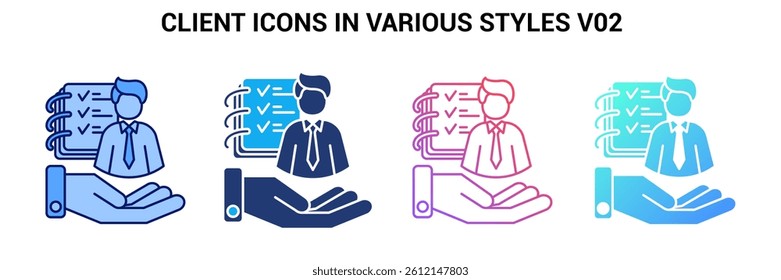 Client icon represented by Client symbol Blue, Gradient, Dualtone, Fill style.