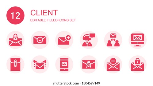 client icon set. Collection of 12 filled client icons included Email, Secretary, Mail