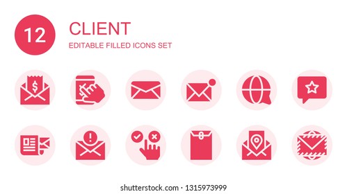 client icon set. Collection of 12 filled client icons included Mail, Feedback, Email, Customer service, Envelope