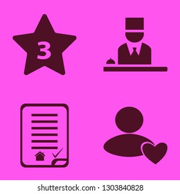 client icon set with user favorite, hotel three stars and house buying contract vector illustration