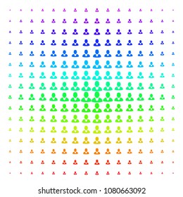 Client icon spectrum halftone pattern. Vector client items organized into halftone grid with vertical rainbow colors gradient. Designed for backgrounds, covers and abstraction concepts.