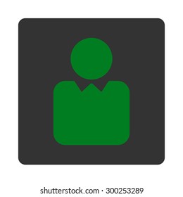 Client icon. This flat rounded square button uses green and gray colors and isolated on a white background.