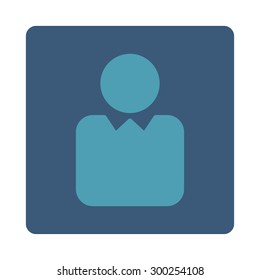 Client icon. This flat rounded square button uses cyan and blue colors and isolated on a white background.