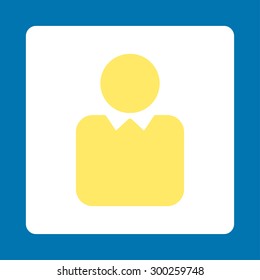 Client icon. This flat rounded square button uses yellow and white colors and isolated on a blue background.