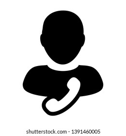 Client icon vector male user person profile avatar with phone symbol for business contact and communication in flat color glyph pictogram illustration