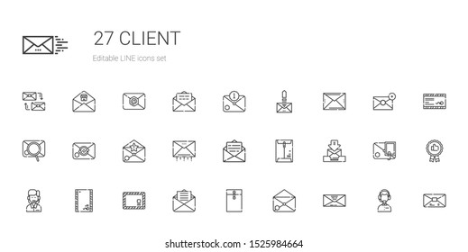 client icons set. Collection of client with envelope, email, customer service, mail, recommended, mailing. Editable and scalable client icons.