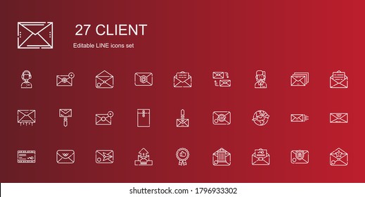 conjunto de iconos de cliente. Colección de cliente con correo, correo electrónico, recomendado, sobre, servicio al cliente, correo. Iconos de cliente editables y escalables.