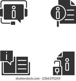 Client information support black glyph icons set on white space. Open list of typically answers. Digital technology. Silhouette symbols. Solid pictogram pack. Vector isolated illustration