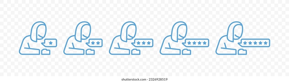 Client leaves a service rating from one to five stars icon set. Customer review satisfaction feedback survey vector design