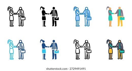 Los iconos de reunión de clientes establecen la colección de varios estilos. Trazo editable 
