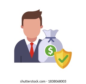 the client money is well protected by the bank. flat vector character illustration.