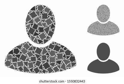 Client mosaic of tremulant parts in various sizes and shades, based on client icon. Vector abrupt parts are combined into collage. Client icons collage with dotted pattern.