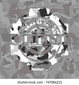 Client on grey camouflage texture