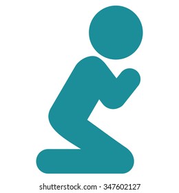 Client Pray vector icon. Style is flat symbol, soft blue color, rounded angles, white background.