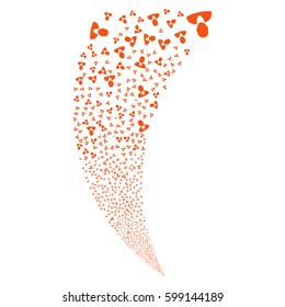 Client random fireworks stream. Vector illustration style is flat orange iconic symbols on a white background. Object fountain combined from scattered pictographs.