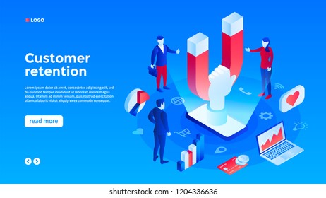 Client retention concept background. Isometric illustration of client retention vector concept background for web design