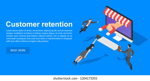 Client retention concept banner. Isometric illustration of client retention vector concept banner for web design