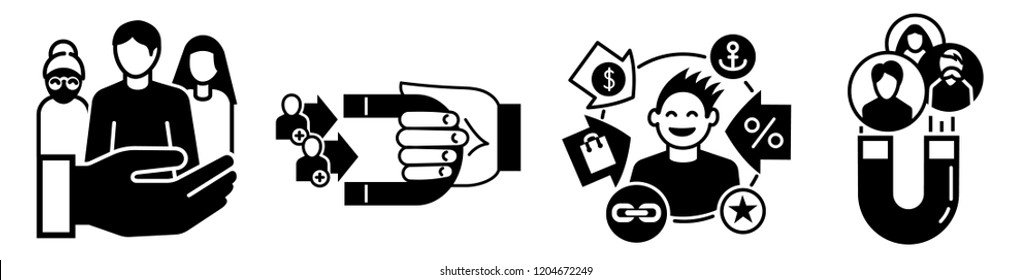 Client retention icon set. Simple set of client retention vector icons for web design on white background