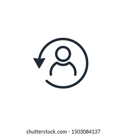 Client. Return arrow. Customer return. Vector linear icon, white background.