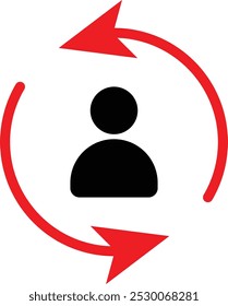 Client with return arrow. Person icon. Customer return. Editable Stroke. Vector illustration