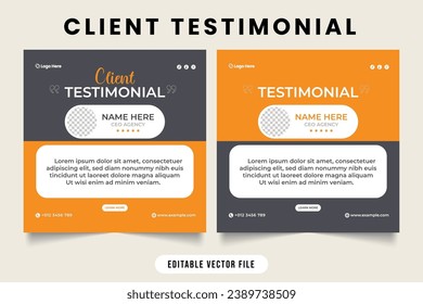 Client review and customer feedback template vector. Testimonial design with dark gray and yellow color. Template with photo placeholder vector. Customer satisfaction and work rating template.