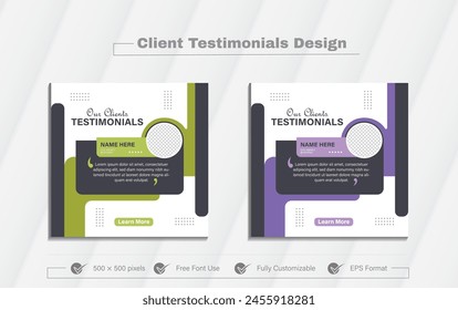 Client review and customer feedback template vector. Client experience comments and quotes template with photo placeholders.