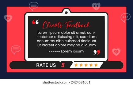 Client review or customer rating testimonial social media post design service feedback concept
