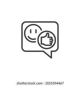Client review, feedback line icon. linear style sign for mobile concept and web design. Speech bubble with positive feedback outline vector icon. Symbol, logo illustration. Vector graphics
