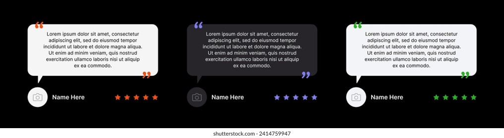 Client review template for a post or story. Customer feedback in the form of speech dough with rating stars. Vector design for social networks or website.