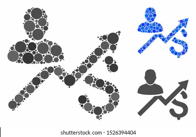 Client sales chart composition for client sales chart icon of circle elements in variable sizes and color tinges. Vector circle elements are grouped into blue composition.