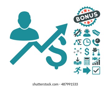 Client Sales Chart icon with bonus design elements. Vector illustration style is flat iconic bicolor symbols, soft blue colors, white background.