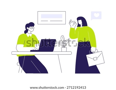 Client satisfaction abstract concept vector illustration. Receptionist talking with satisfied customer, business etiquette, corporate culture, company rules, meeting client abstract metaphor.