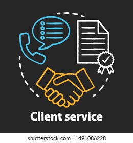 Client service chalk concept icon. Customer loyalty idea. Contract, agreement, successful deal. Partnership and collaboration. Vector isolated chalkboard illustration