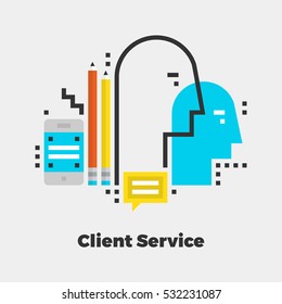 Client Service Flat Icon. Material Design Illustration Concept. Modern Colorful Web Design Graphics. Premium Quality. Pixel Perfect. Bold Line Color Art. Unusual Artwork Isolated on White. 