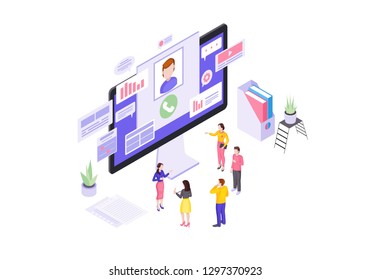 Client service isometric vector illustration. Customer online support. Order processing. Call center, consumer assistance 3d concept. Technical support and order management isolated clipart